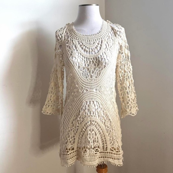 NWT Cupshe Boho Cream Crochet Cover-up - Picture 2 of 9